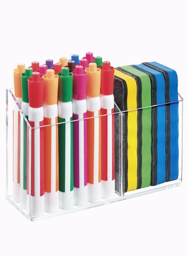 Simetufy Large Magnetic Dry Erase Marker Holder, Magnetic Pen Holder, Whiteboard Marker Holder with Movable Divider for Glass, Fridge & Locker, Non-slip Acrylic Magnetic Marker Holder - Image 1